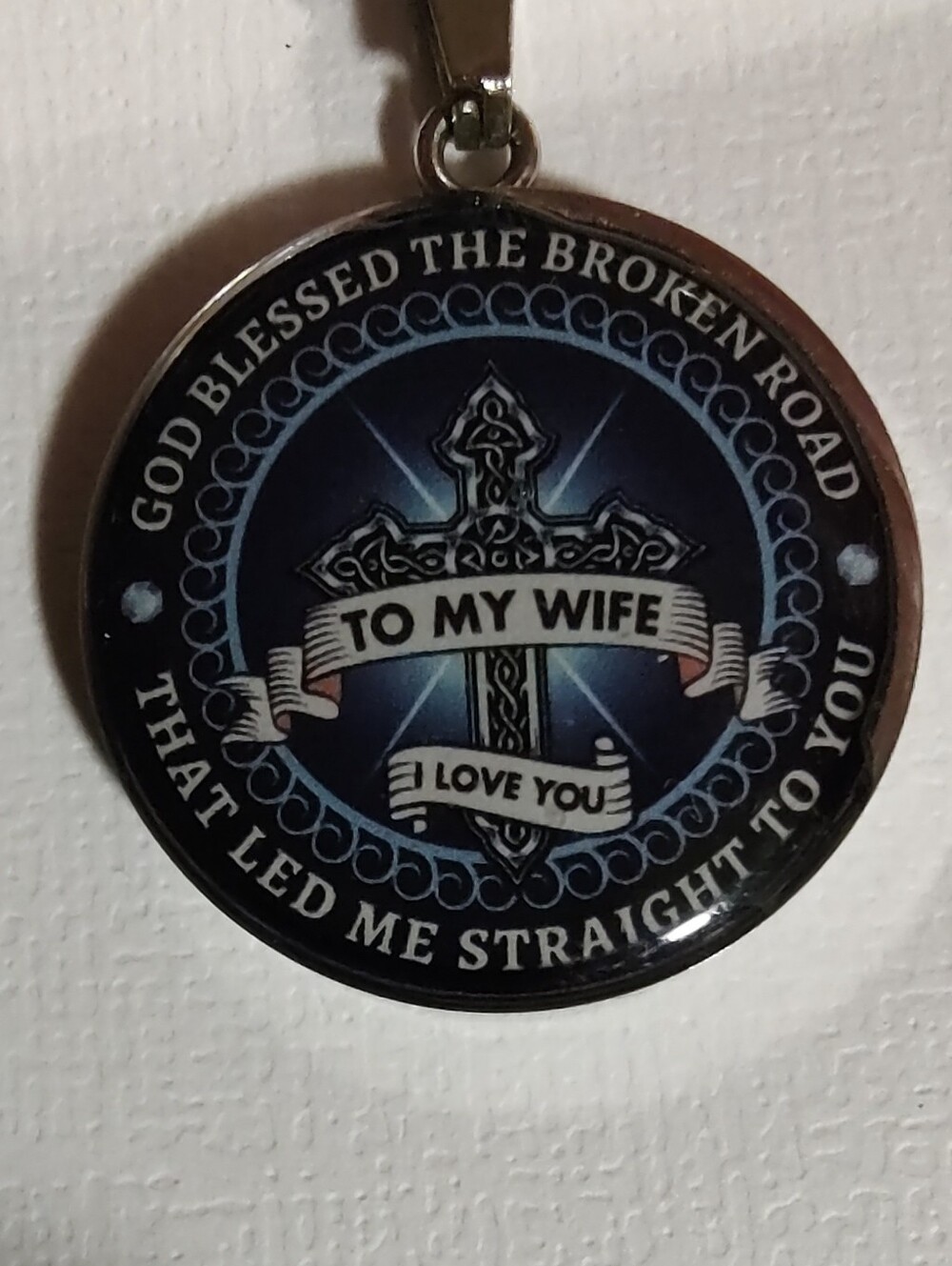 Blue Cross Pendant Necklace - To My Wife I Love You